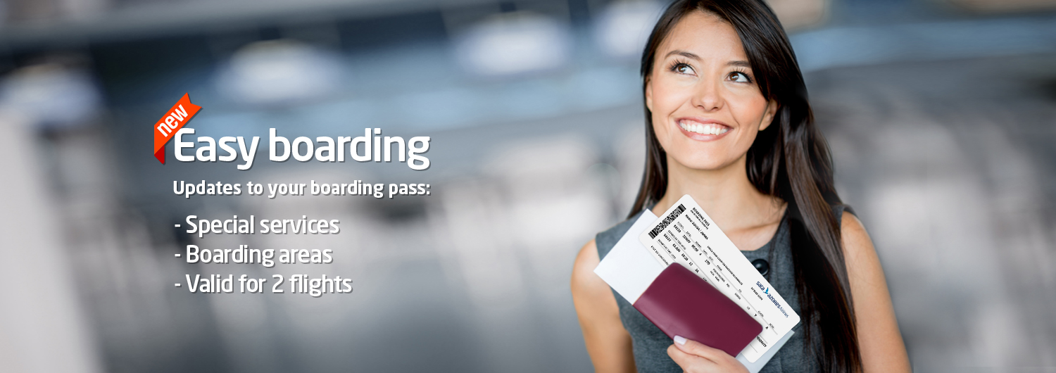 Easy boarding. Updates to your boarding pass: Special services; Boarding zone; Valid for 2 flights.
