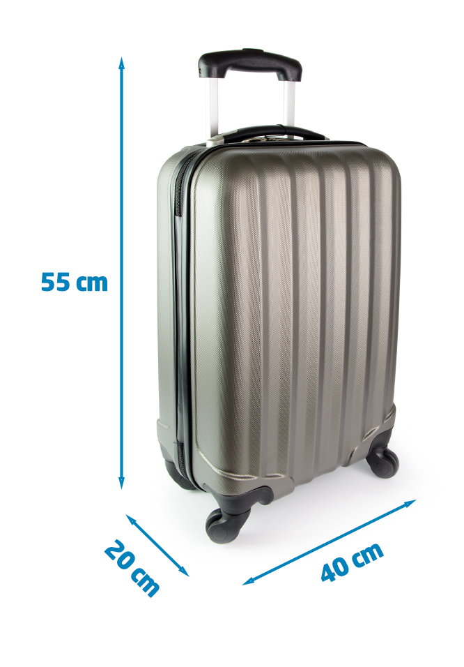 Carry-On Baggage dimensions. 55cm x 40cm x 20 cm.