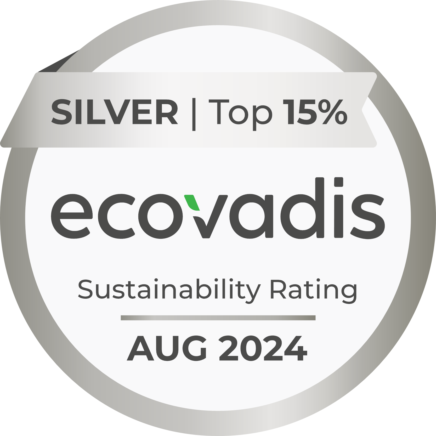 Silver | Top 15%. Ecovadis. Sustainability Rating August 2024.