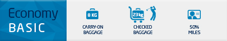 Economy Basic. 8Kg Carry-on baggage; 23Kg Checked Baggage; 50% award miles.