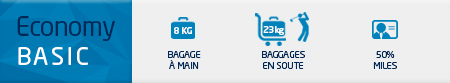 Economy Basic. 8 Kg carry-on baggage; 23 Kg Checked baggage; 50% miles.